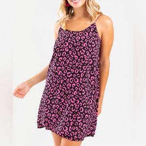 Francesca’s ALYA Pink Black Leopard Tier Hem Slip Mini Dress Women’s Size Medium